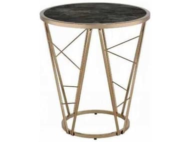 Acme Furniture Cicatrix Round Glass Black Engineered Stone Champagne End Table ACF83302