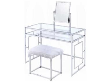 Acme Furniture White Faux Fur Chrome Vanity Table ACF90314