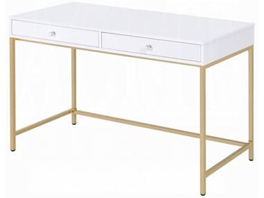 Acme Furniture Ottey White High Gloss Gold Writing Desk ACF92540