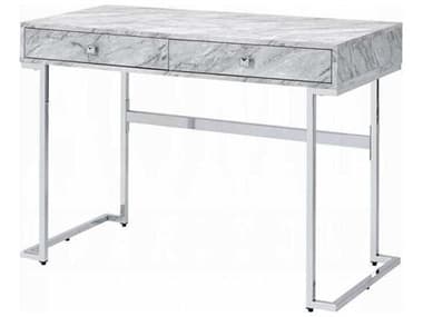 Acme Furniture White Engineered Stone Top Chrome Writing Desk ACF92615