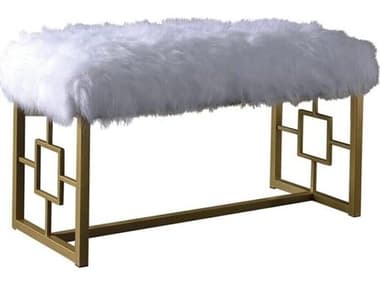 Acme Furniture Bagley Ii White Faux Fur Gold Accent Bench ACF96451