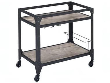 Acme Furniture Wood Brown Rustic Oak Charcoal Bar Cart ACF98355