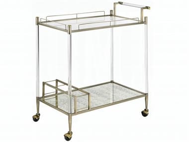 Acme Furniture Glass Gold Antique Mirror Wire Brass Bar Cart ACFAC00160