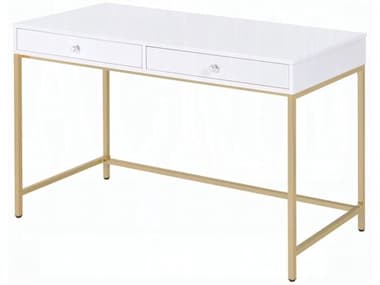 Acme Furniture Ottey White High Gloss Gold Vanity Table ACFAC00899