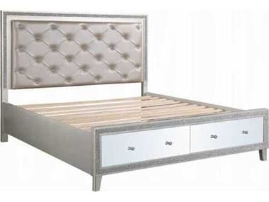 Acme Furniture Sliverfluff Synthetic Leather Champagne Poplar Wood Upholstered King Platform Bed ACFBD00241EK