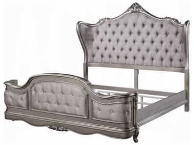 Acme Furniture Ariadne Velvet Antique Platinum Silver Birch Wood Upholstered King Panel Bed ACFBD00602EK