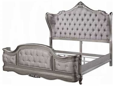 Acme Furniture Ariadne Velvet Antique Platinum Silver Birch Wood Upholstered Queen Panel Bed ACFBD00603Q