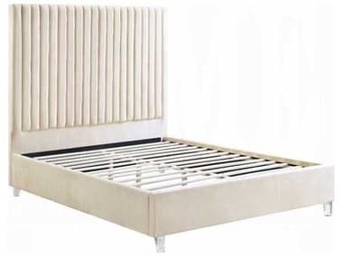 Acme Furniture Edzia Beige Velvet Plywood Upholstered Queen Platform Bed ACFBD00963Q