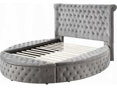Acme Furniture Gaiva Gray Velvet Plywood Upholstered Queen Platform Bed ACFBD00967Q