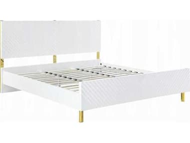 Acme Furniture Gaines White High Gloss Wood Queen Panel Bed ACFBD01034Q