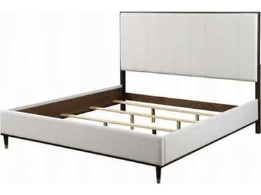 Acme Furniture Carena Light Gray Fabric White Walnut Pine Wood Upholstered Queen Platform Bed ACFBD02027Q