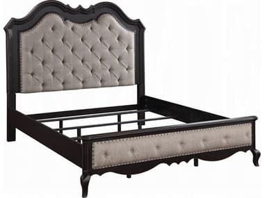 Acme Furniture Chelmsford Beige Fabric Antique Black Rubberwood Upholstered Queen Platform Bed ACFBD02296Q
