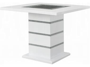 Acme Furniture Elizaveta Square Glass Faux Crystal Diamonds White High Gloss Dining Table ACFDN00817