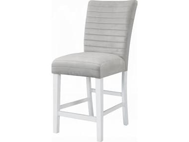 Acme Furniture Elizaveta Gray Velvet White High Gloss Upholstered Hardwood Counter Stool ACFDN00818