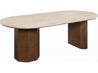 Acme Furniture Leonardo Rectangular Stone Travertine Top Dark Oak Dining Table ACFDN04015