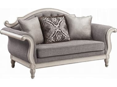 Acme Furniture Florian Gray Fabric Antique White Upholstered Loveseat ACFLV02120