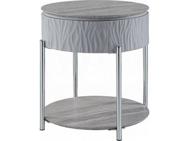 Acme Furniture Yukino Round Wood Gray High Gloss Chrome End Table ACFLV02412