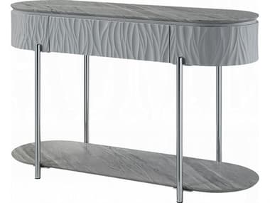 Acme Furniture Yukino Oval Wood Gray High Gloss Chrome Console Table ACFLV02413