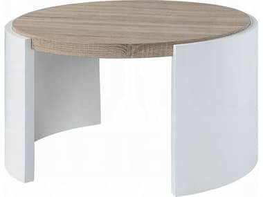 Acme Furniture Zoma Round Wood White High Gloss Oak Coffee Table ACFLV02414
