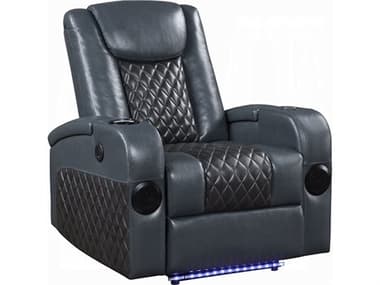 Acme Furniture Alair Blue Black Leather Aire Faux Recliner ACFLV02459