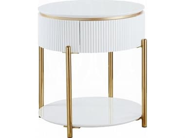Acme Furniture Daveigh Round Wood White High Gloss Gold End Table ACFLV02465