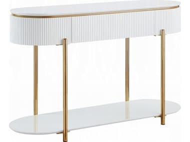 Acme Furniture Daveigh Oval Wood White High Gloss Gold Console Table ACFLV02466