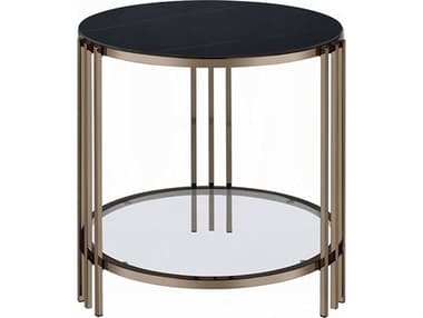 Acme Furniture Abisha Round Sintered Stone Top Champagne End Table ACFLV02816