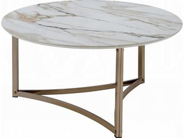 Acme Furniture Aziz Round Sintered Stone Top Champagne Coffee Table ACFLV02825