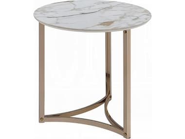 Acme Furniture Aziz Round Sintered Stone Top Champagne End Table ACFLV02826
