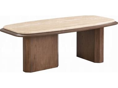 Acme Furniture Kasha Rectangular Stone Travertine Top Walnut Coffee Table ACFLV03325