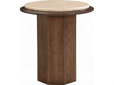 Acme Furniture Kasha Round Stone Travertine Top Walnut End Table ACFLV03326
