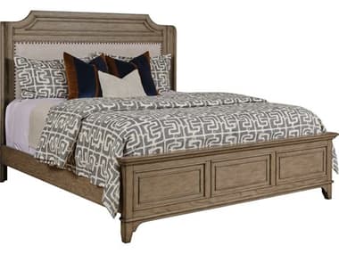 American Drew Carmine Engels Latte Brown Oak Wood Upholstered Queen Panel Bed AD151313R