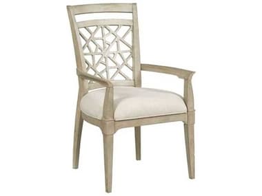 American Drew Vista Oak Wood Beige Fabric Upholstered Arm Dining Chair AD803637