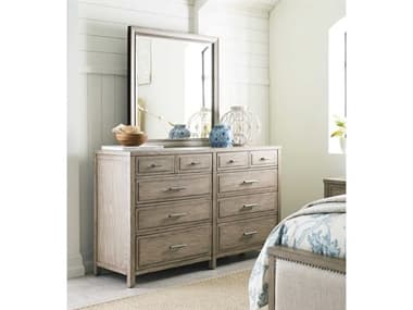 American Drew West Fork Brown Elm Wood Double Dresser with Mirror AD924130SET