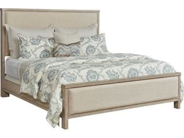 American Drew West Fork Jacksonville Aged Taupe Brown Elm Wood Upholstered California King Panel Bed AD924317R