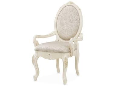 Michael Amini Lavelle Classic Pearl Rubberwood White Fabric Upholstered Arm Dining Chair AIC54004113
