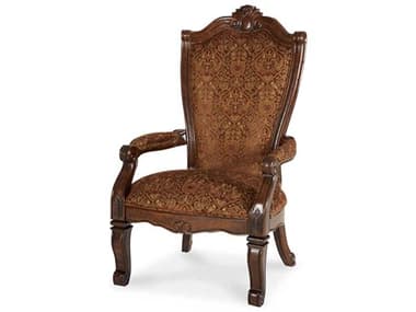 Michael Amini Windsor Court Fruitwood Brown Fabric Upholstered Arm Dining Chair AIC7000454