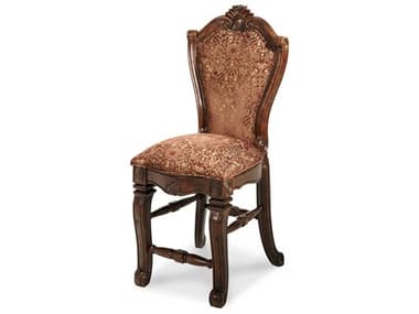 Michael Amini Windsor Court Fabric Upholstered Bronze & Gold Vintage Fruitwood Counter Stool AIC70033N54