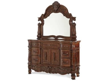 Michael Amini Windsor Court Vintage Fruitwood Nine-Drawers Double Dresser with Mirror AIC700506054