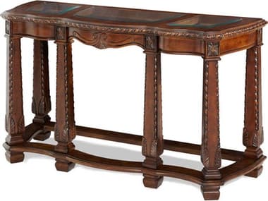 Michael Amini Windsor Court 54" Demilune Glass Vintage Fruitwood Console Table AIC7020354