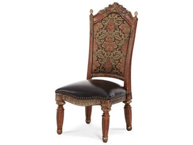 Michael Amini Villa Valencia Leather Birch Wood Brown Upholstered Side Dining Chair AIC7200355