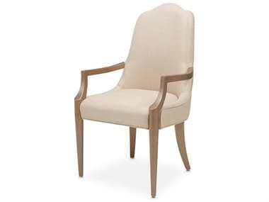 Michael Amini Malibu Crest - Mahogany Cherry Wood Beige Upholstered Arm Dining Chair AIC9007004A824