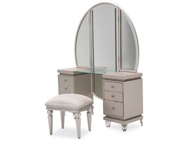 Michael Amini Glimmering Heights 56" Ivory Vanity Table with Mirror & Bench AIC9011000VAN3111