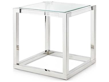 Michael Amini State St 26" Square Glass Stainless Steel End Table AIC9016302S13