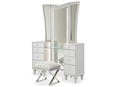 Michael Amini Melrose Plaza 56" Dove Grey Vanity Table with Mirror & Bench AIC9019000VAN3118