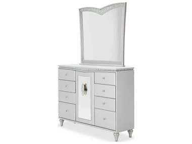 Michael Amini Melrose Plaza 56" Wide Gray Double Dresser with Mirror AIC9019050260118