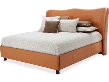 Michael Amini 21 Cosmopolitan Diablo Orange Leather Queen Panel Bed AIC9029000QN812