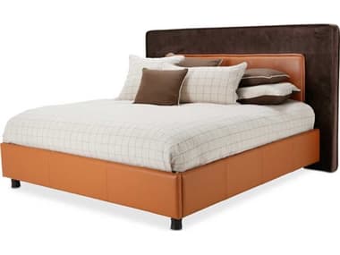 Michael Amini 21 Cosmopolitan Diablo Orange Umber Brown Leather Queen Panel Bed AIC9029000QNT812