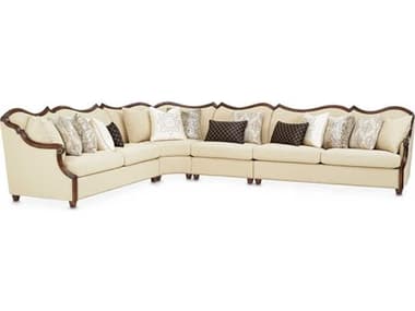 Michael Amini Chamberi 244" Wide Beige Fabric Upholstered Sectional Sofa AIC9059800TOAST4SE413