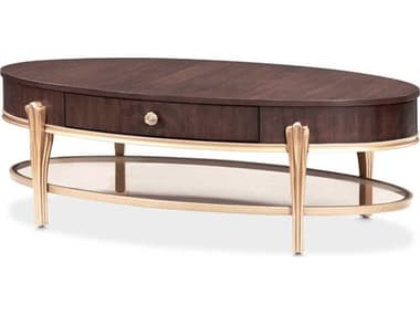 Michael Amini Camellia Field Pecan Oval Wood Warm Coffee Table AIC9090201400